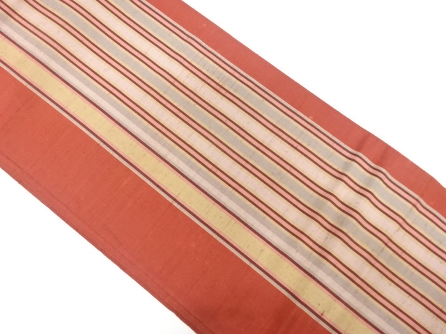 JAPANESE KIMONO / ANTIQUE FUKURO OBI / SILK / HAND WOVEN TSUMUGI / STRIPE